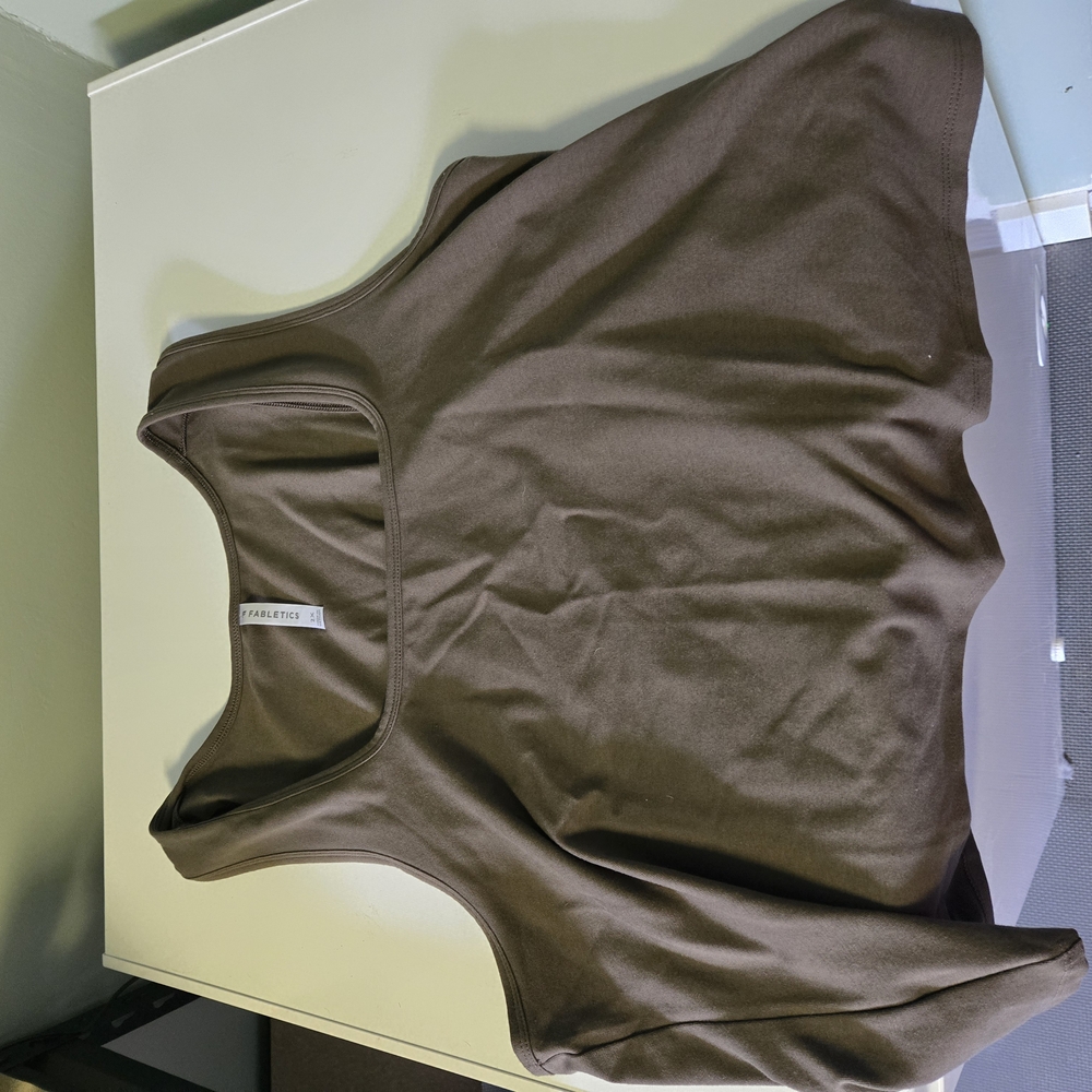 Fabletics Brown Asymmetrical Fitted Tank Top
